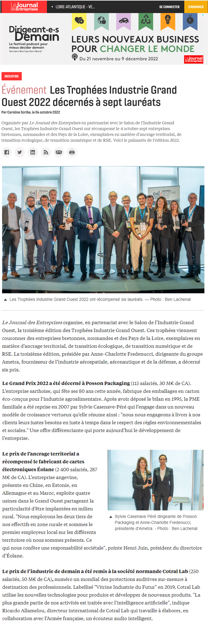 Article du Journal des Entreprises